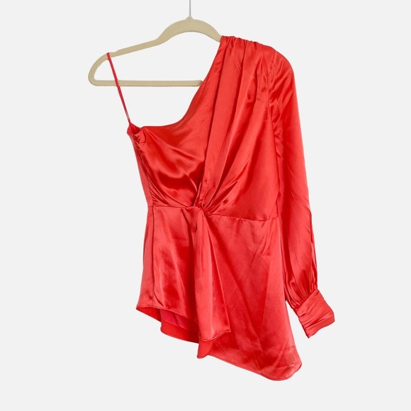 Cinq à Sept Stace One Shoulder Silk Top Neon Coral Size XS - Picture 7 of 10